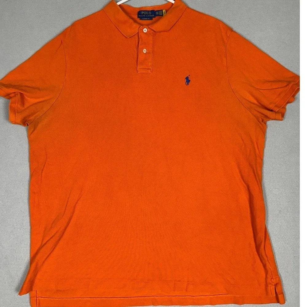 Polo Ralph Lauren Polo Shirt Mens 2XL Orange Classic Fit Rugby Pony Short Sleeve